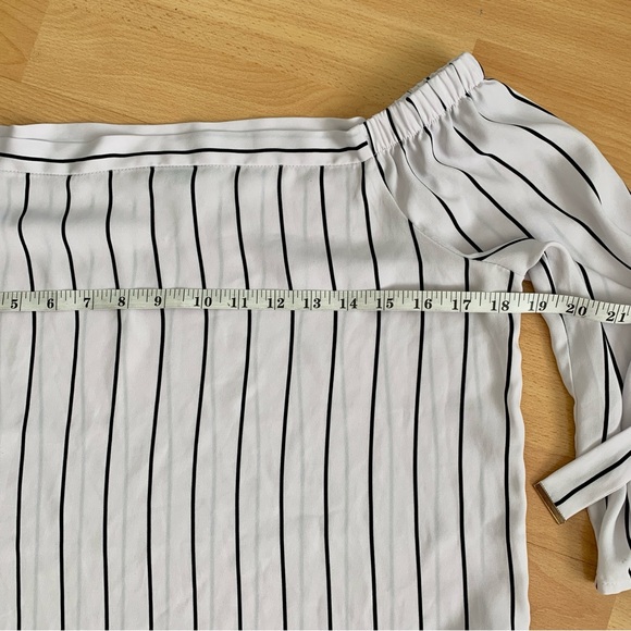 DYNAMITE Black and White Striped Off The Shoulder Blouse - Picture 3 of 6